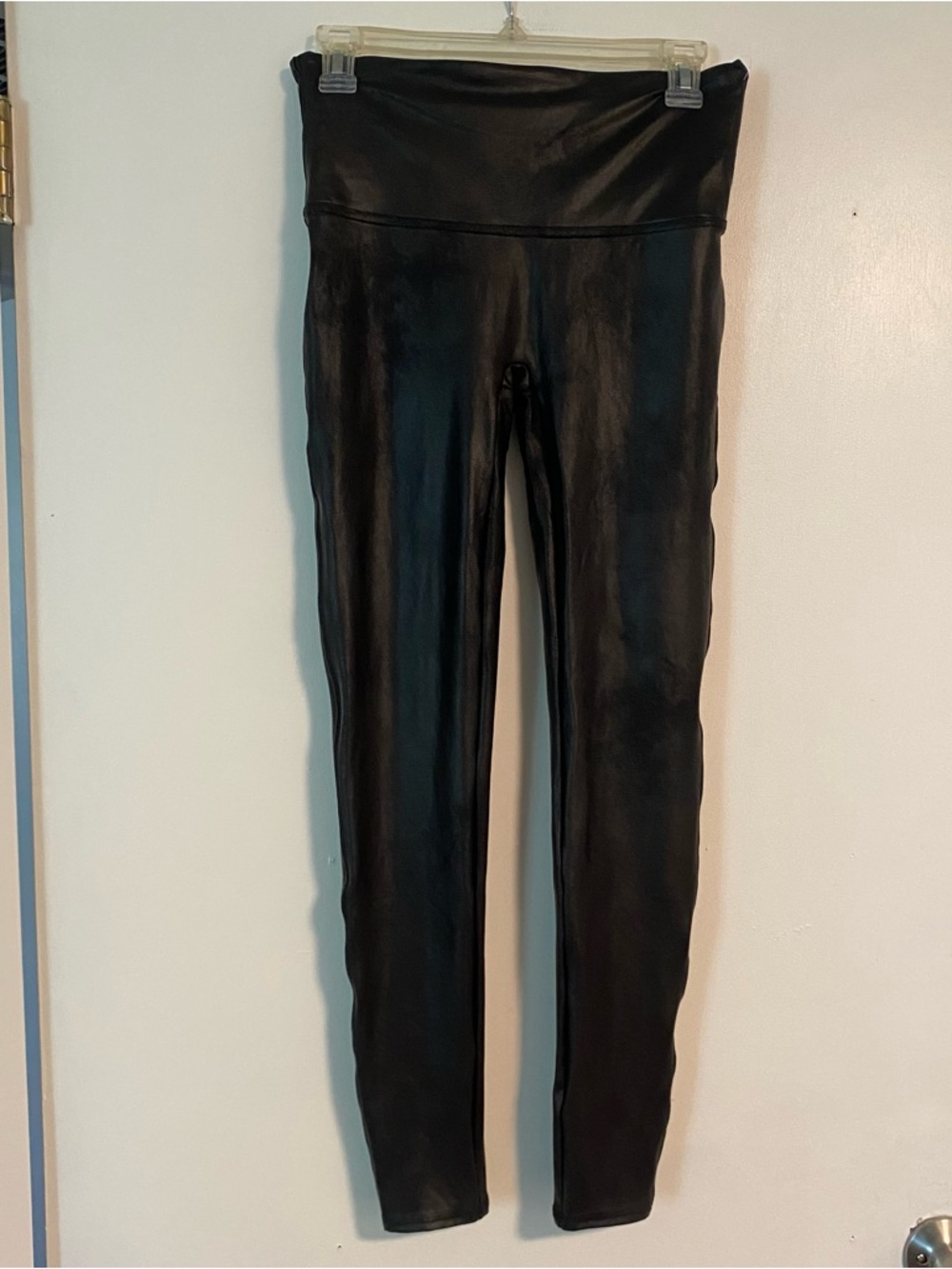 NWOT Spanx Black Faux Leather Leggings Womens L Work Wear Gym Athletic Active